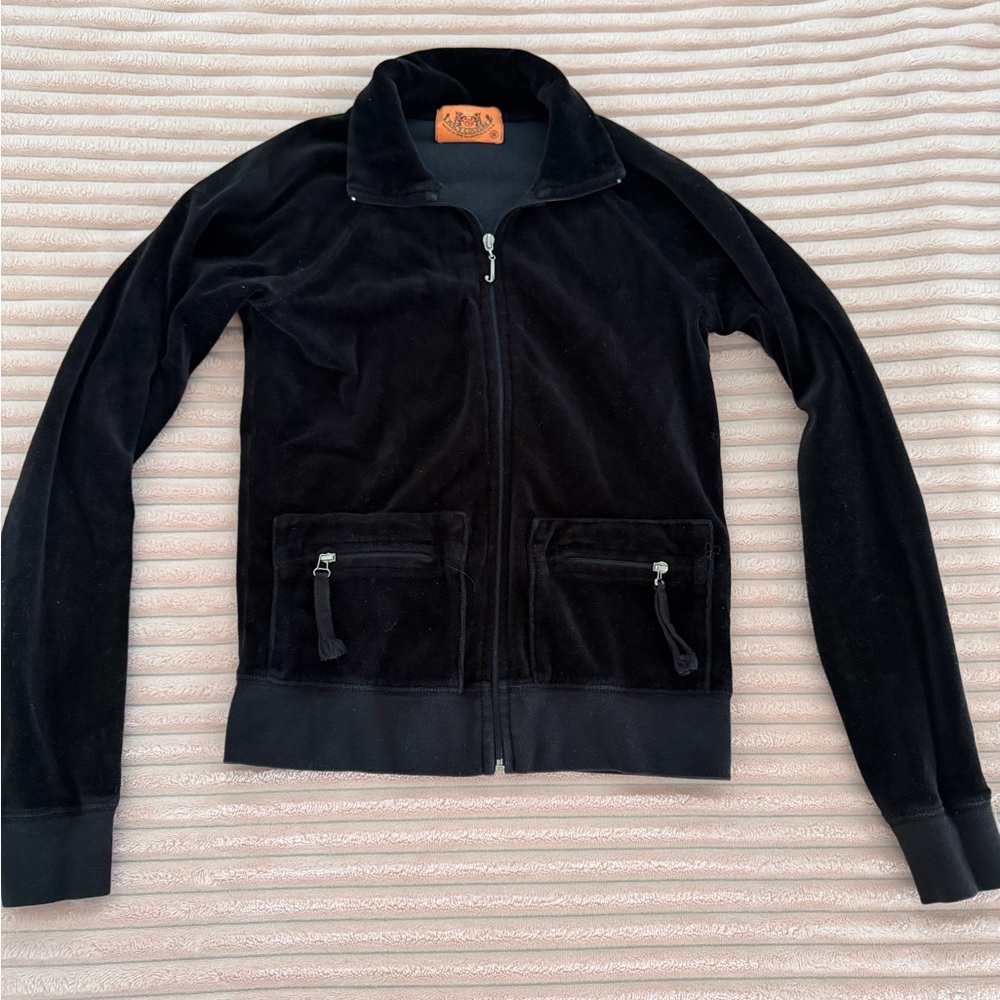 Juicy Couture Black Velvet Zip-up Sweater